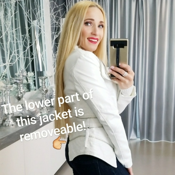 JACKET White Moto Jacket Faux Leather Jacket - Picture 3 of 4